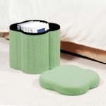 Flower-shaped storage footstool, faux teddy fur, green - Image 2